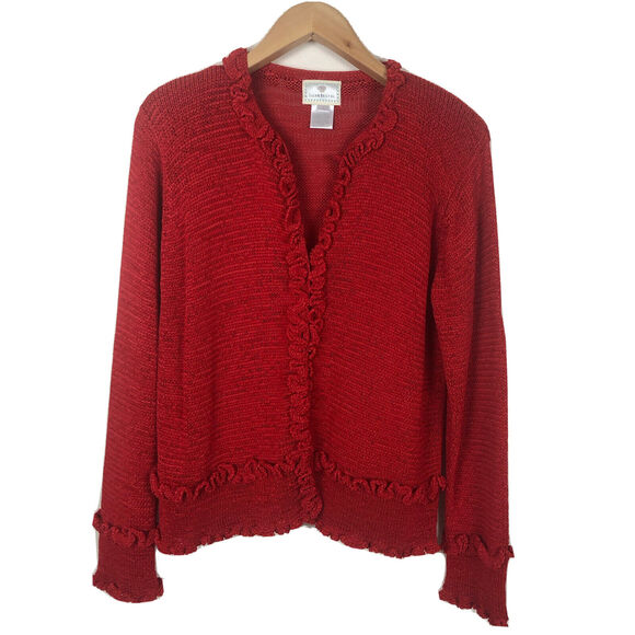 Vintage 1998 Susan Bristol Sz Large Red Knit Cardigan Sweater - Picture 1 of 7